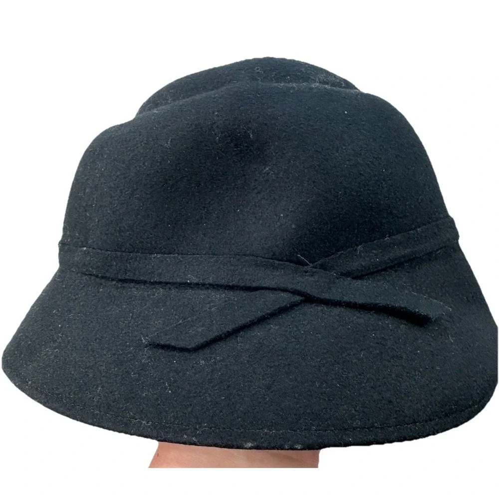 Made in Italy Cashmere Bucket Hat Women S Black 100% Wool 20s Flapper Elegant
